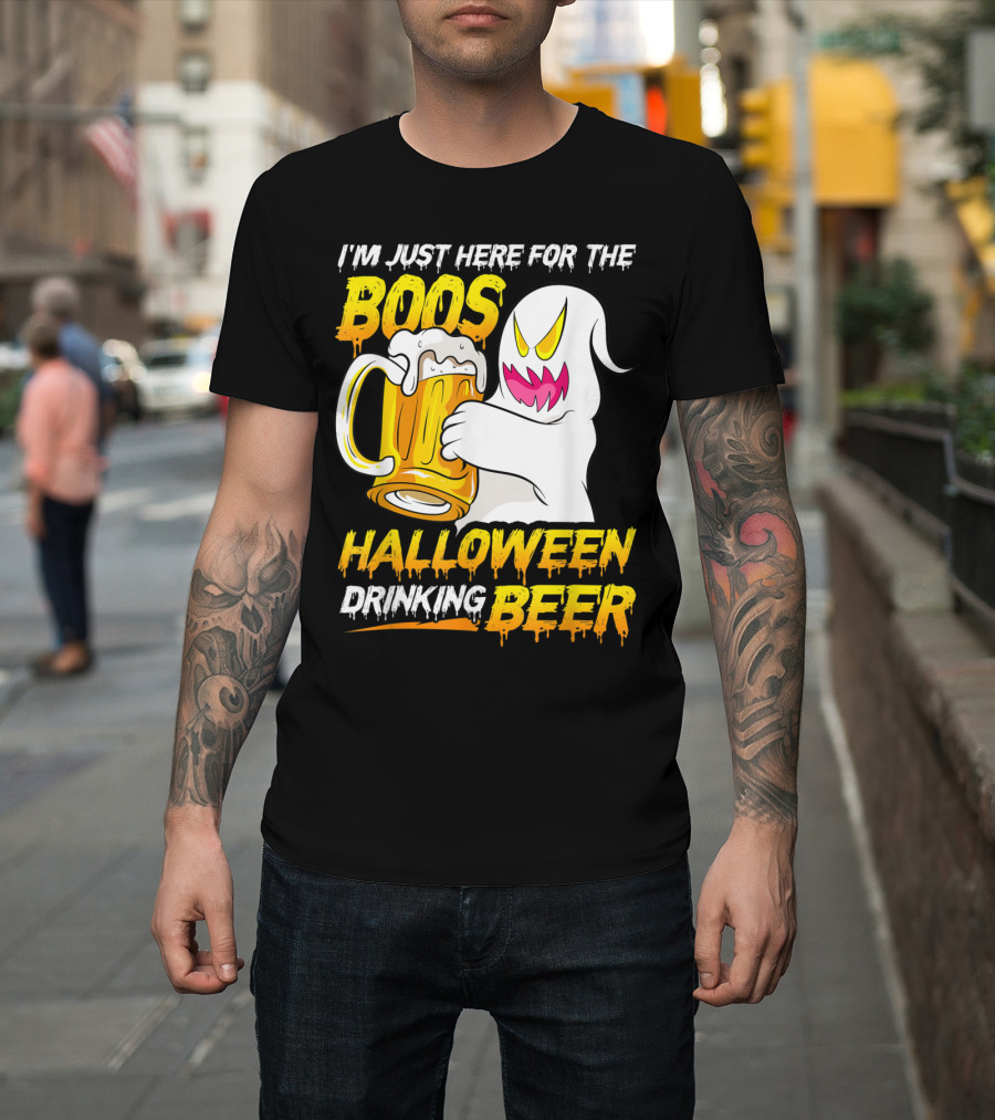 I'm Just Here for the Boos Halloween Drinking Beer Ghost with Mug T-Shirt