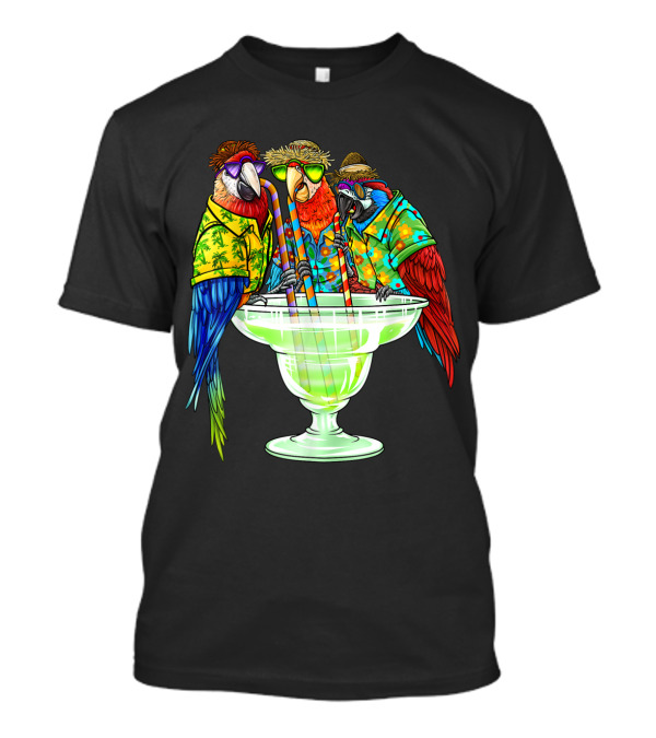 Parrots In Hawaiian Shirts Enjoying Margaritas On Vacation T-Shirt