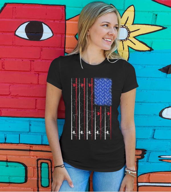 American Flag Fishing Rod Patriotic Independence Day Fisherman T-Shirt