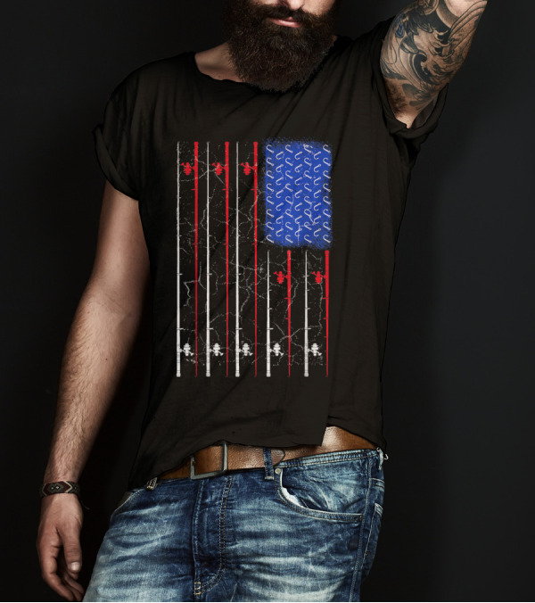 American Flag Fishing Rod Patriotic Independence Day Fisherman T-Shirt