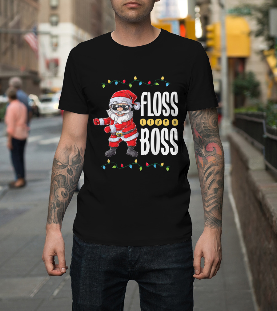 Santa Floss Like A Boss Christmas Xmas Flossing Lights T-Shirt