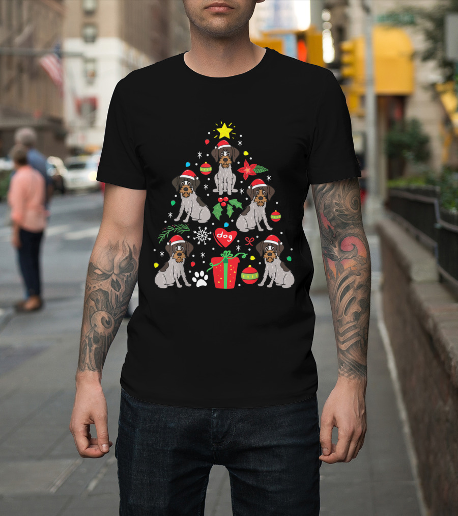 German Wirehaired Pointer Christmas Tree Dog Ornament Decor Santa Hat T-Shirt