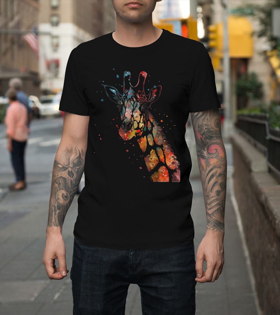 Giraffe Watercolor Splash Art for Giraffe Lovers T-Shirt