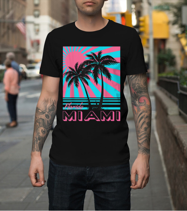 Shirt: Florida Miami Retro Palm Trees Sunburst T-Shirt Florida Miami Retro Palm Trees Sunburst T-Shirt