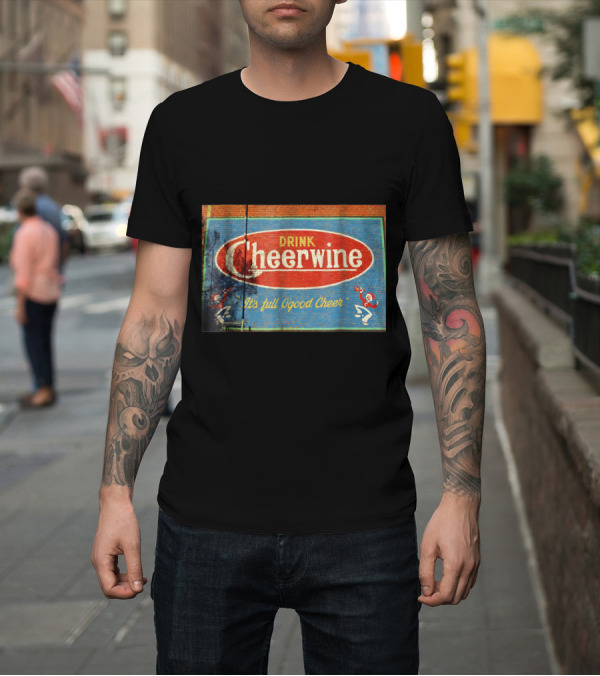Shirt: Drink Cheerwine It's Full O'Good Cheer Retro Wall Mural T-Shirt Drink Cheerwine It's Full O'Good Cheer Retro Wall Mural T-Shirt