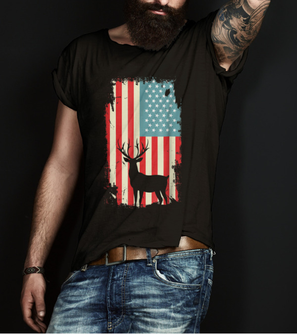 American Deer Hunter Patriotic Flag T-Shirt