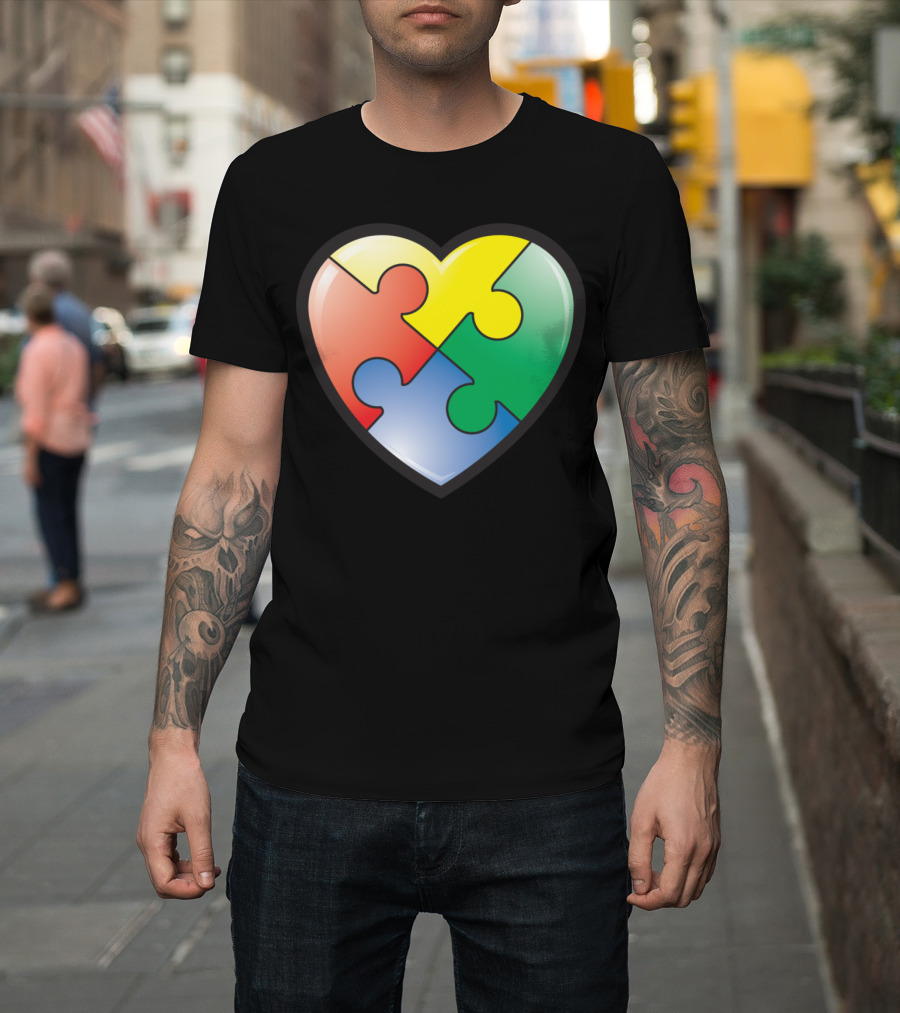 Autism Awareness Heart Puzzle Piece Multicolor T-Shirt