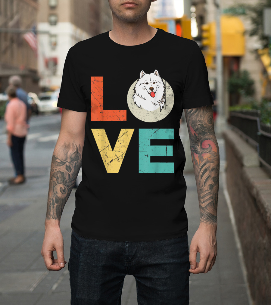Funny American Eskimo Love Heart Xmas Valentines Day Dog Face in Letters T-Shirt