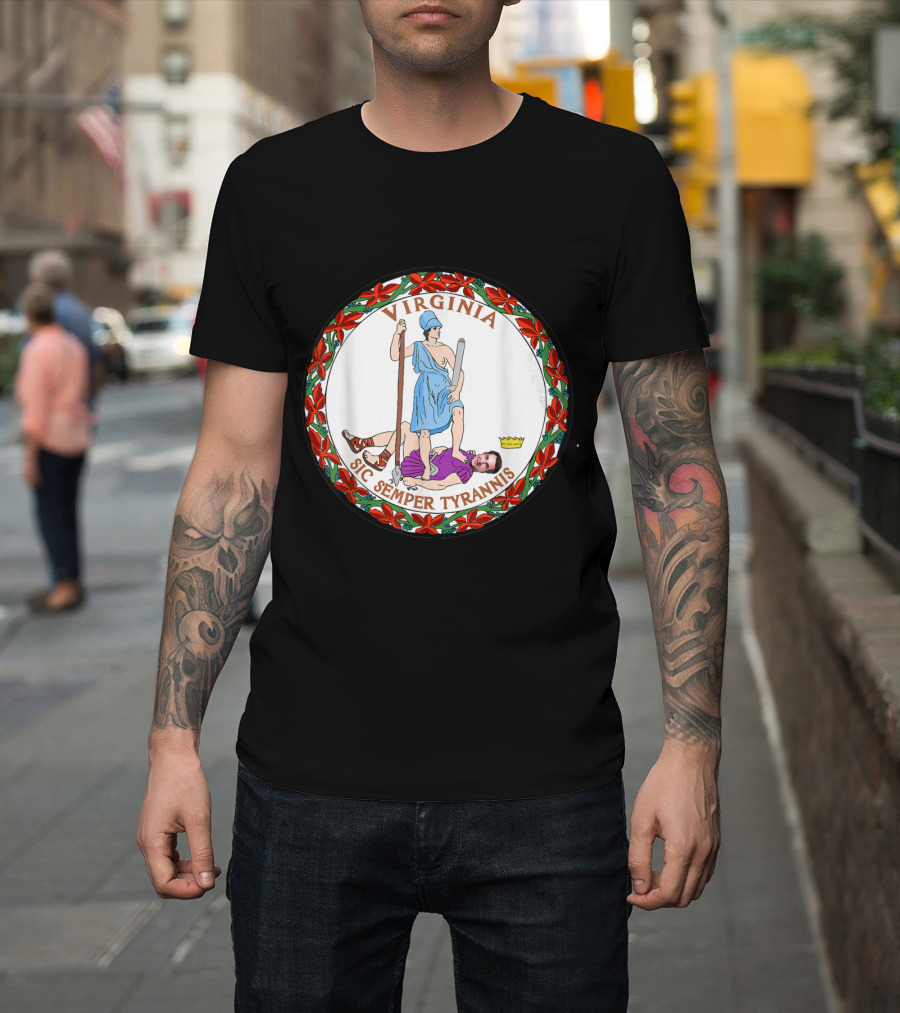 Virginia Sic Semper Tyrannis with Governor Northam Face in Seal T-Shirt