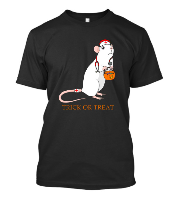 Trick Or Treat Halloween Rat Nurse With Pumpkin Bucket T-Shirt