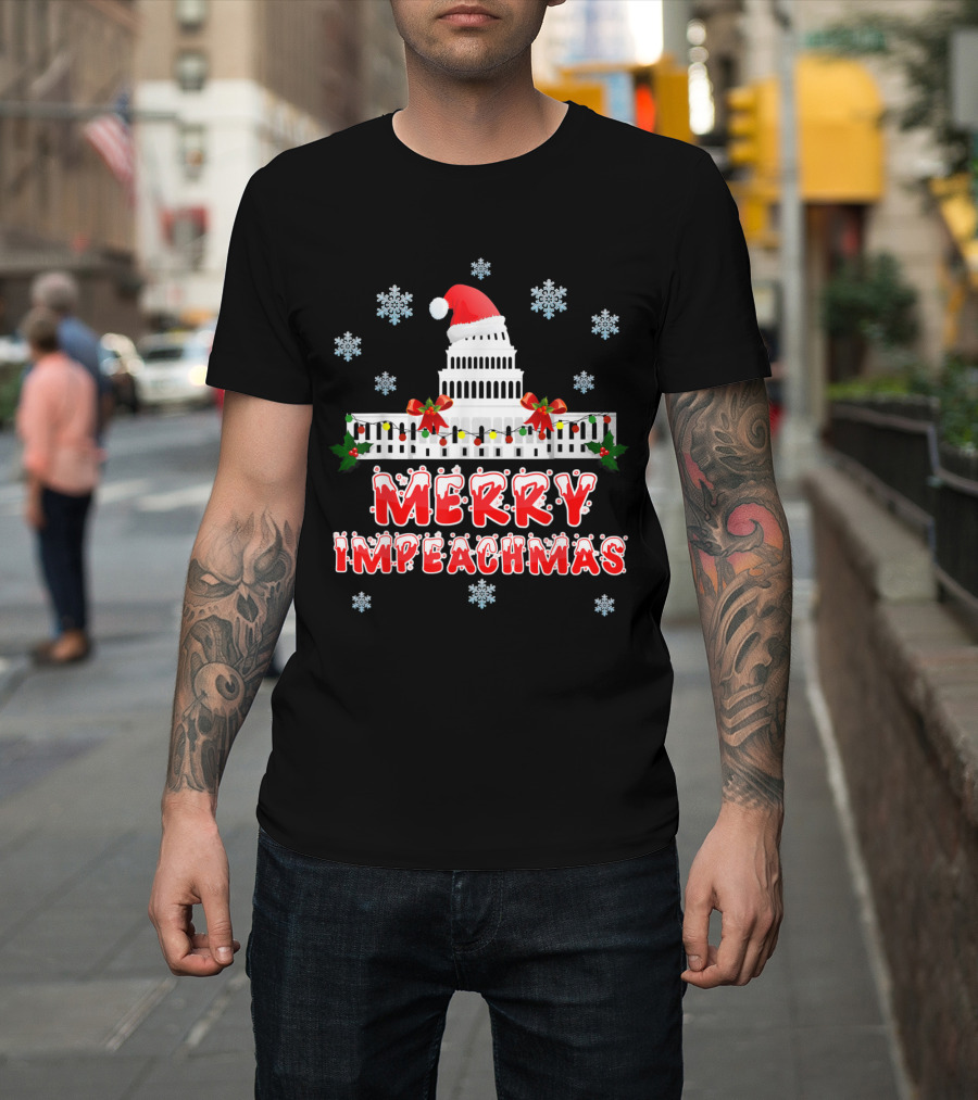 Merry Impeachmas Funny Trump Impeachment Capitol Christmas Snowflakes T-Shirt