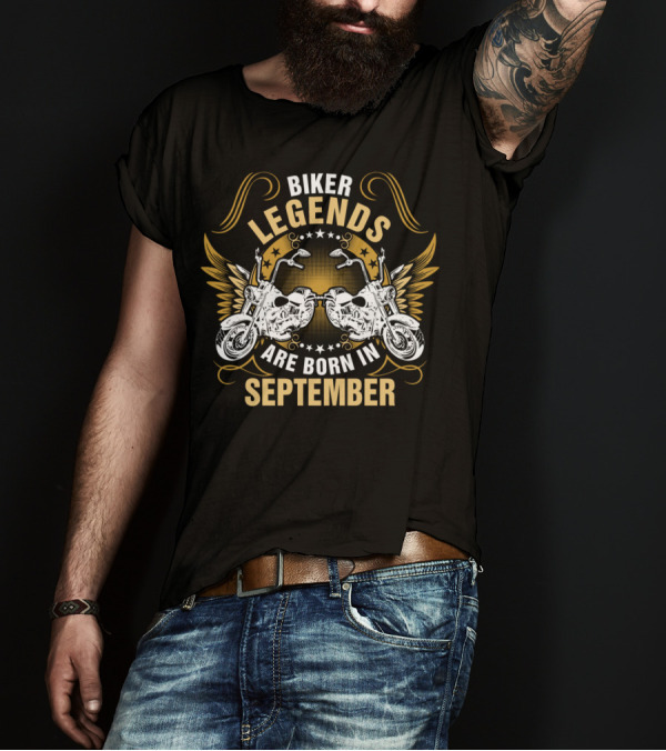 Biker Legends September Motorcycle Wings Stars T-Shirt