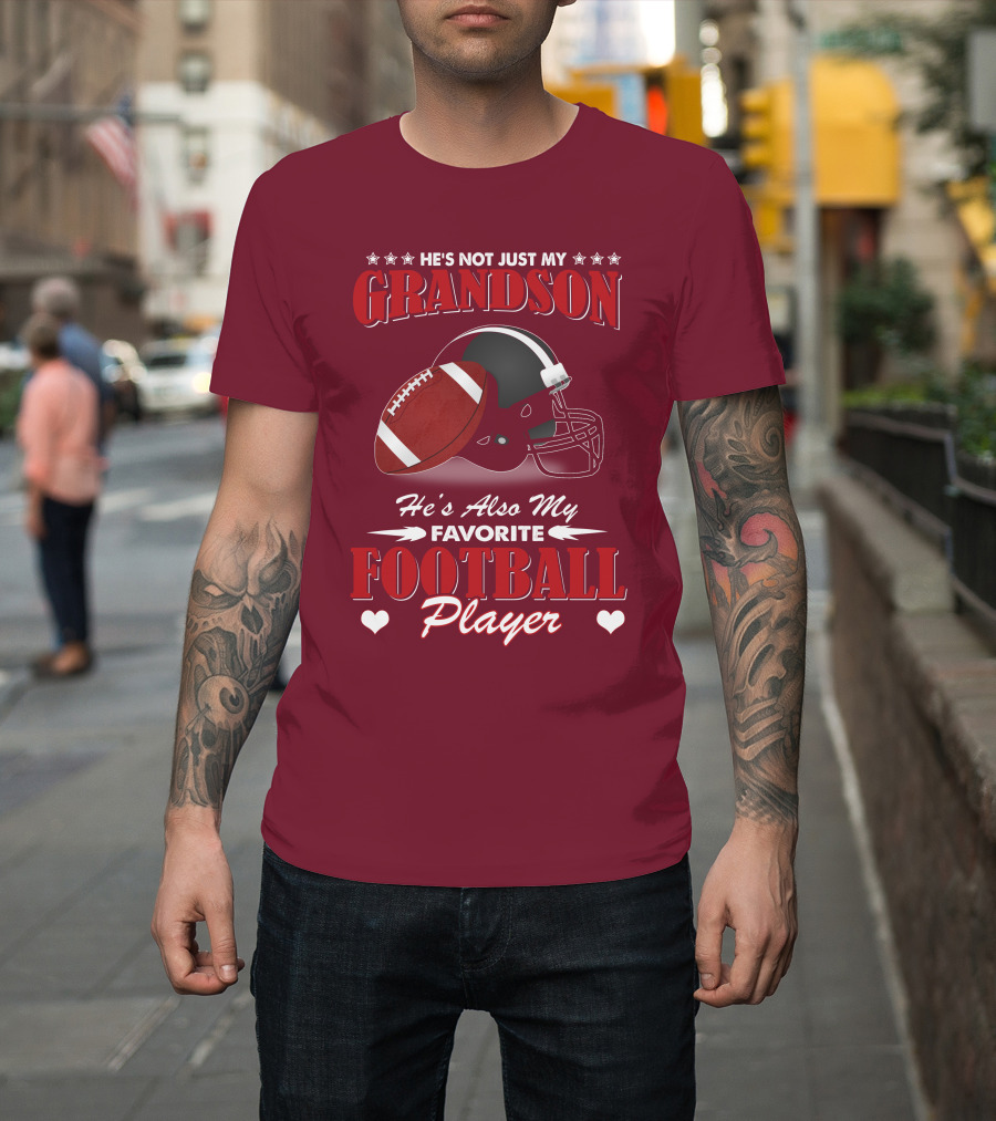 He's Not Just My Grandson He's Also My Favorite Football Player Football Helmet and Ball T-Shirt