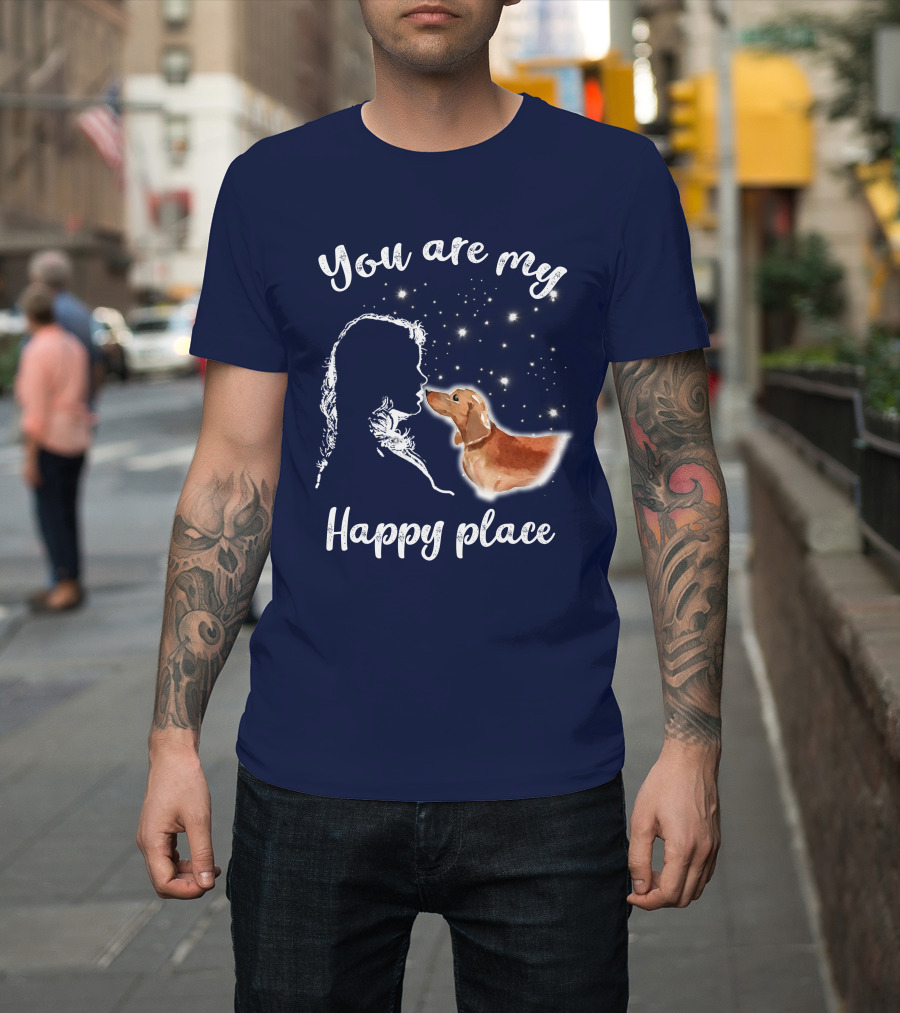 RD Dachshund You Are My Happy Place Silhouette and Stars T-Shirt