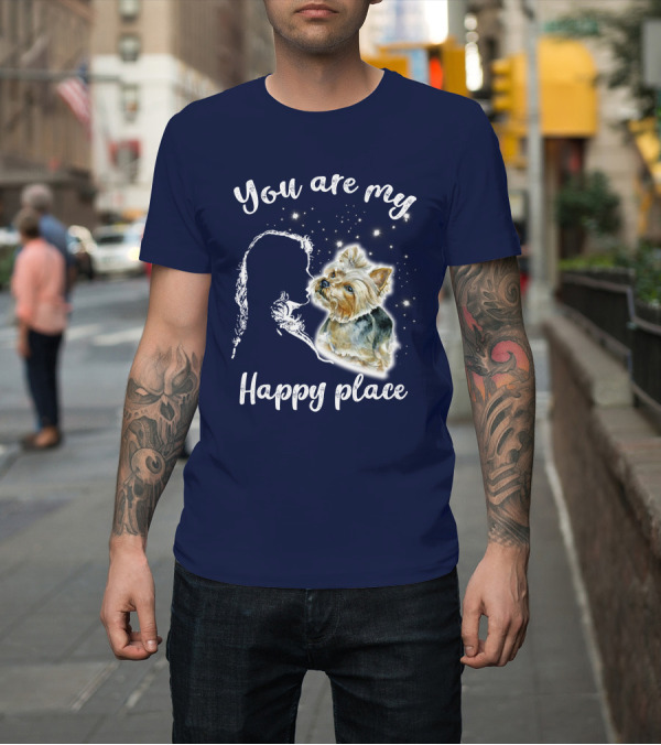 Shirt: You are my Happy Place Yorkshire Silhouette with Dog and Stars T-Shirt You are my Happy Place Yorkshire Silhouette with Dog and Stars T-Shirt