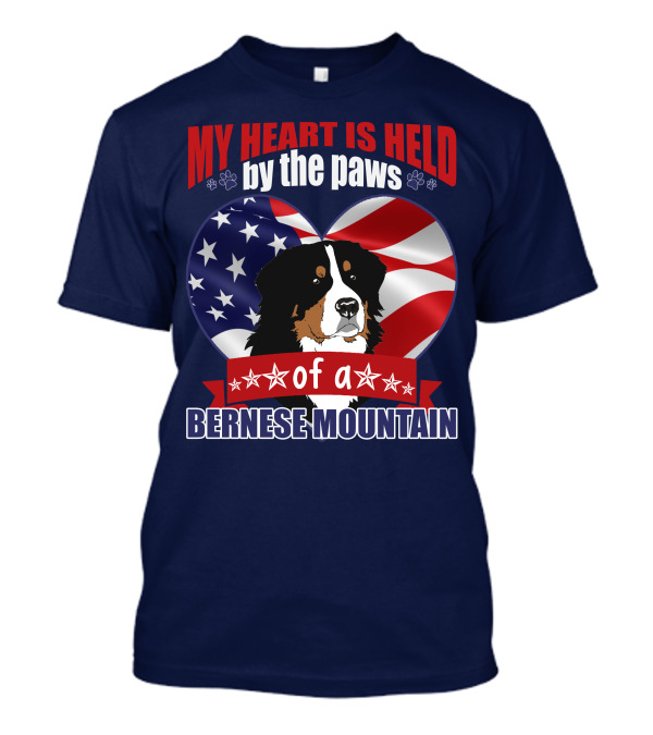 My Heart Is Held By The Paws Of A Bernese Mountain With American Flag Heart T-Shirt