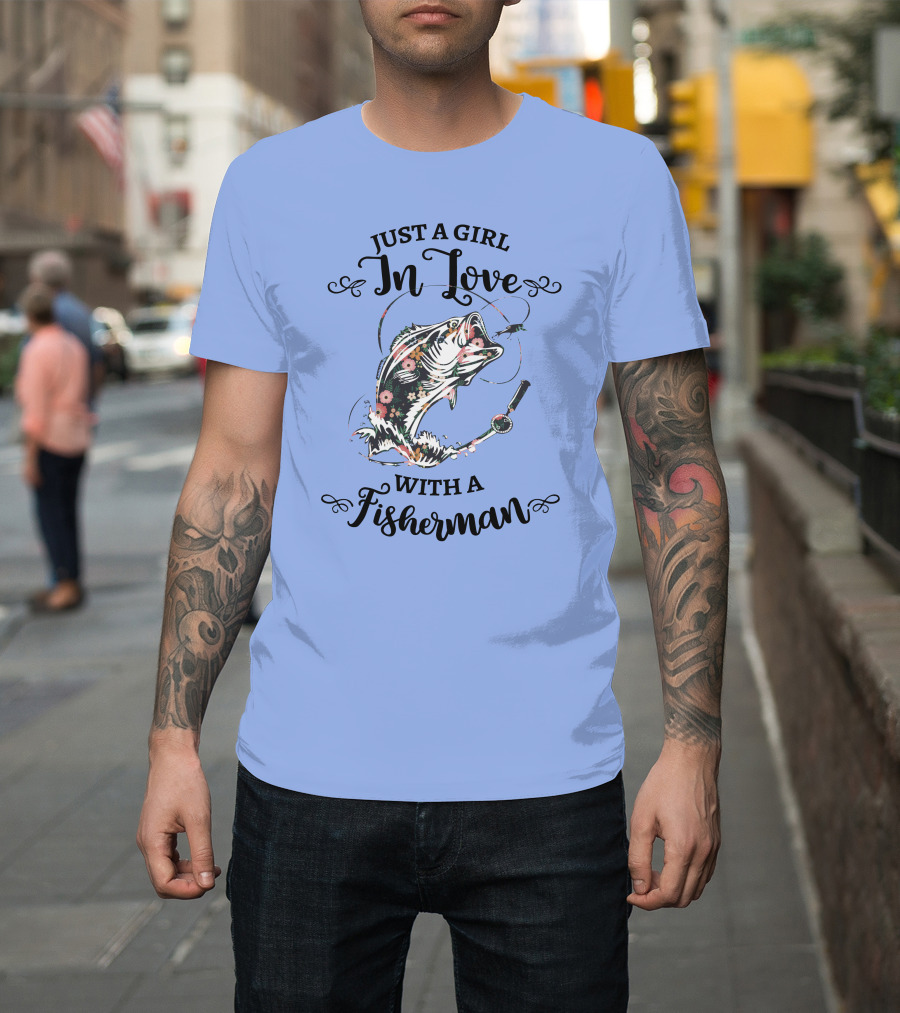 Just A Girl In Love With A Fisherman Bass Fish Floral Rod T-Shirt