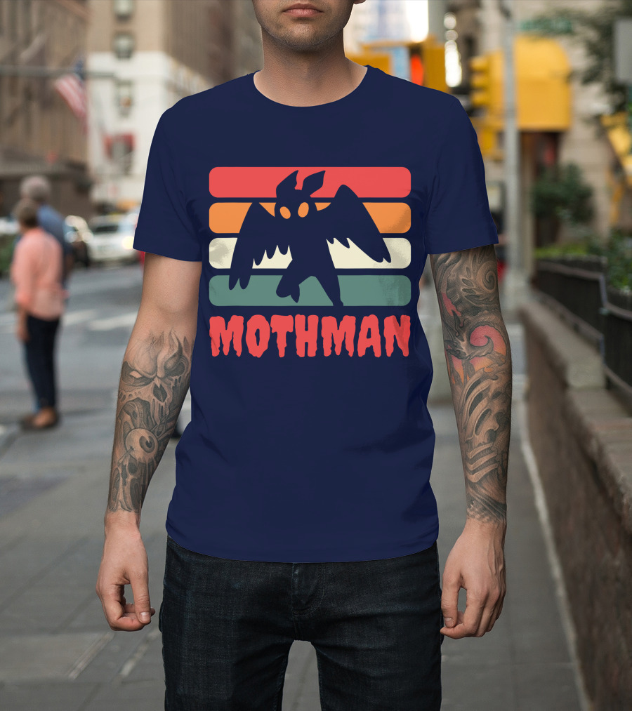 Mothman Black Cryptid Cryptozoology Retro Stripes T-Shirt