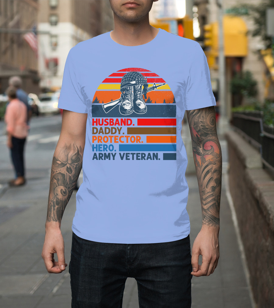 Husband Daddy Protector Hero Army Veteran Vintage RD T-Shirt