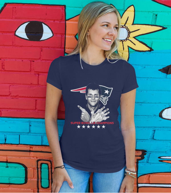 Tom Brady Six Super Bowl LIII Champions With Patriots Logo And Rings T-Shirt