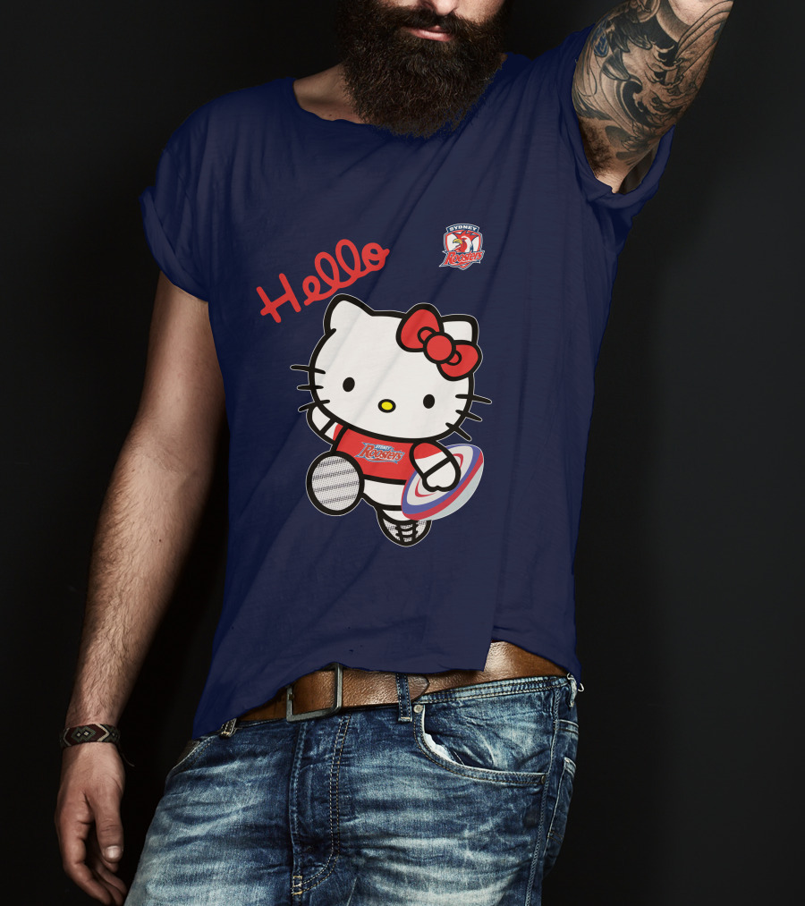 Hello Kitty Sydney Roosters NRL001 Red Bow Rugby Character T-Shirt