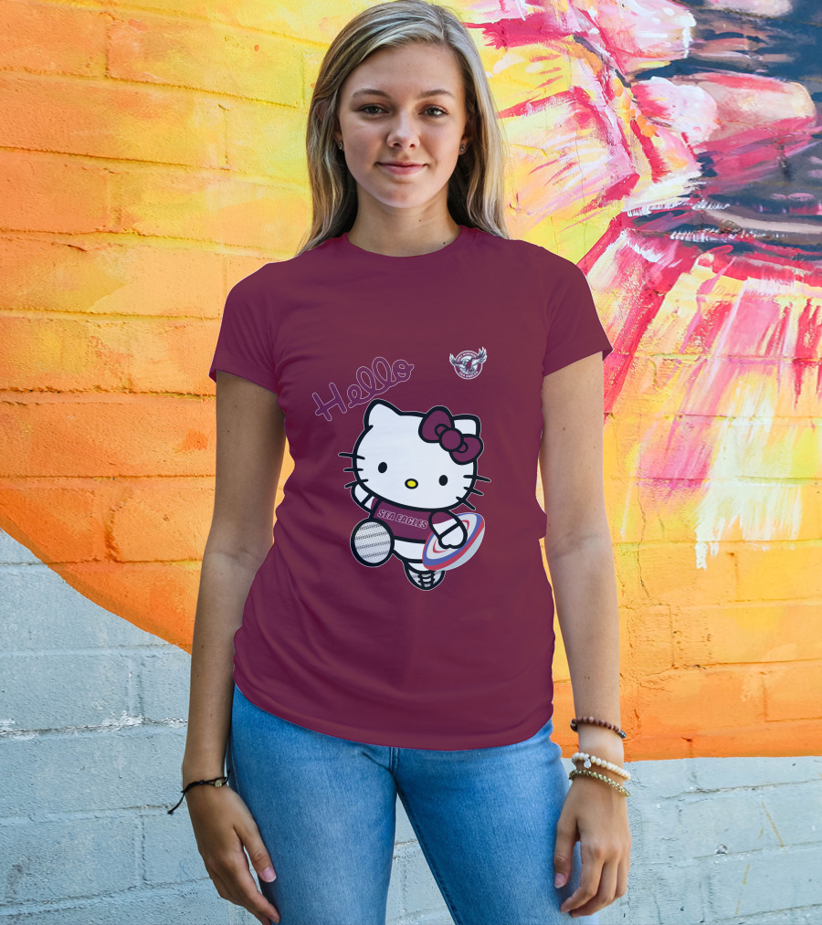 NRL1007 Manly Warringah Sea Eagles Hello Kitty Rugby Fan T-Shirt