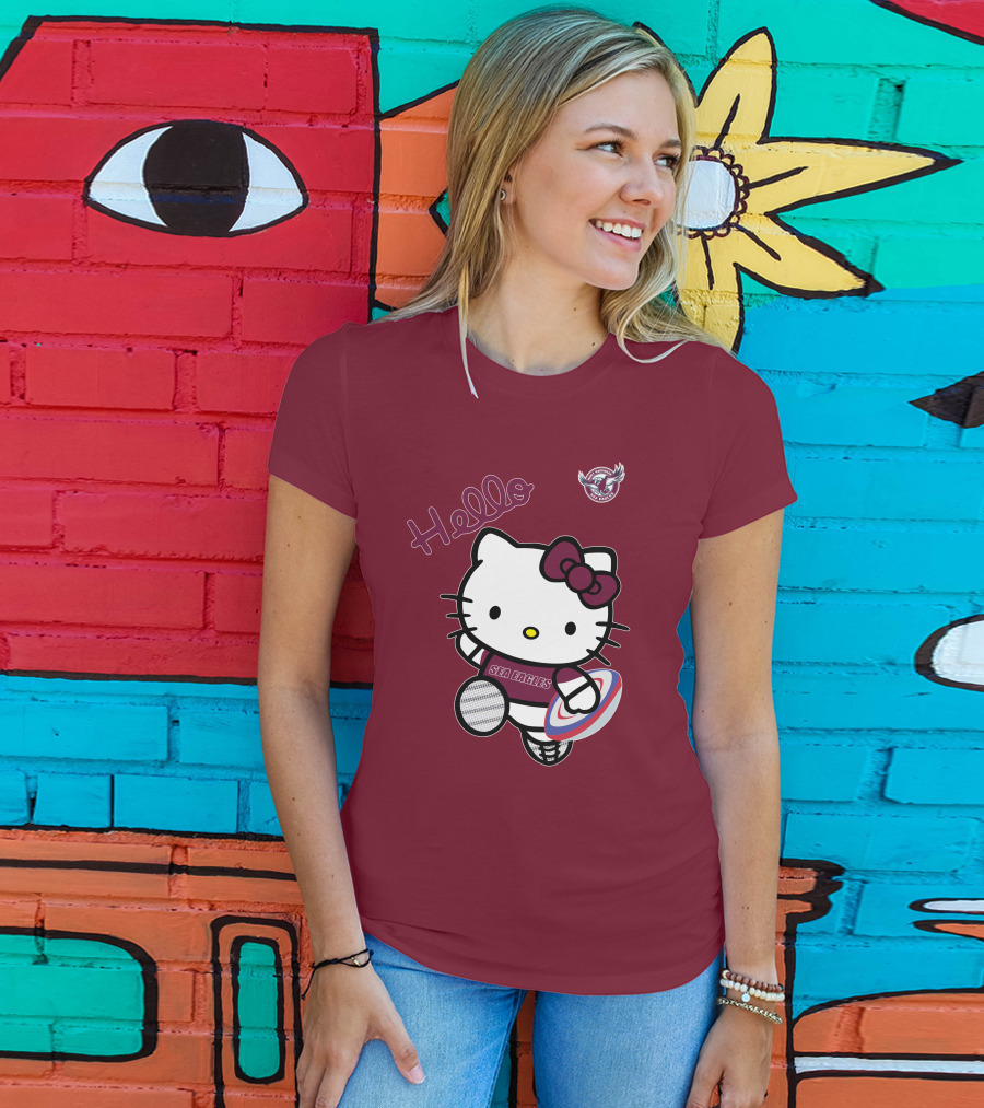 NRL1007 Manly Warringah Sea Eagles Hello Kitty Rugby Fan T-Shirt