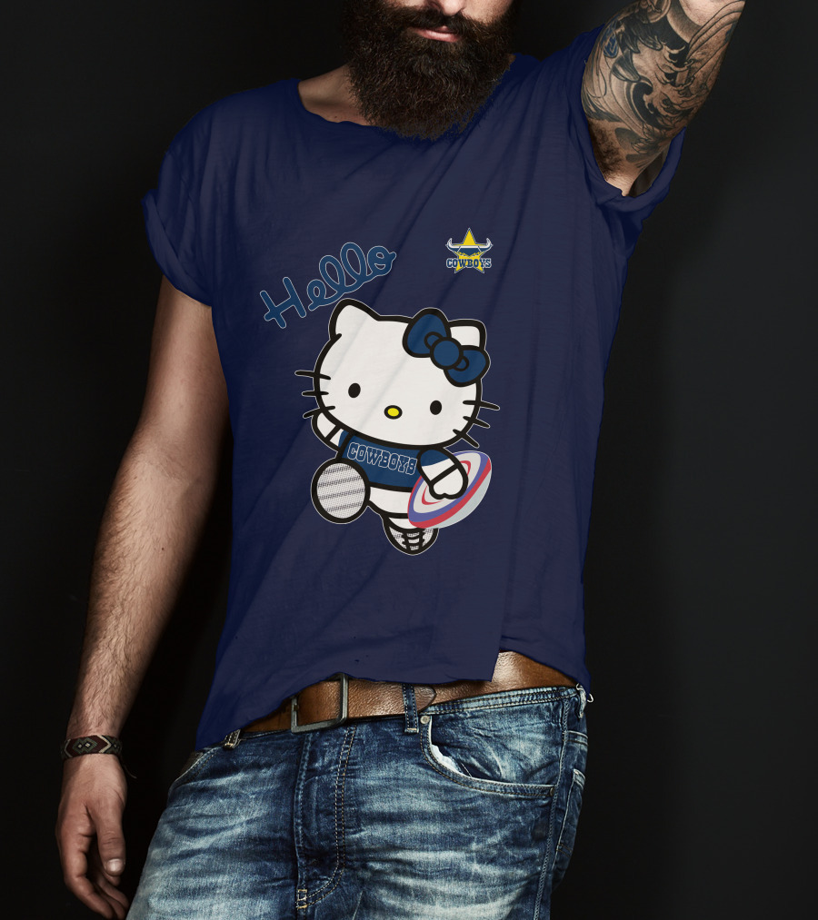 Hello Kitty North Queensland Cowboys Crossover With Rugby Ball T-Shirt