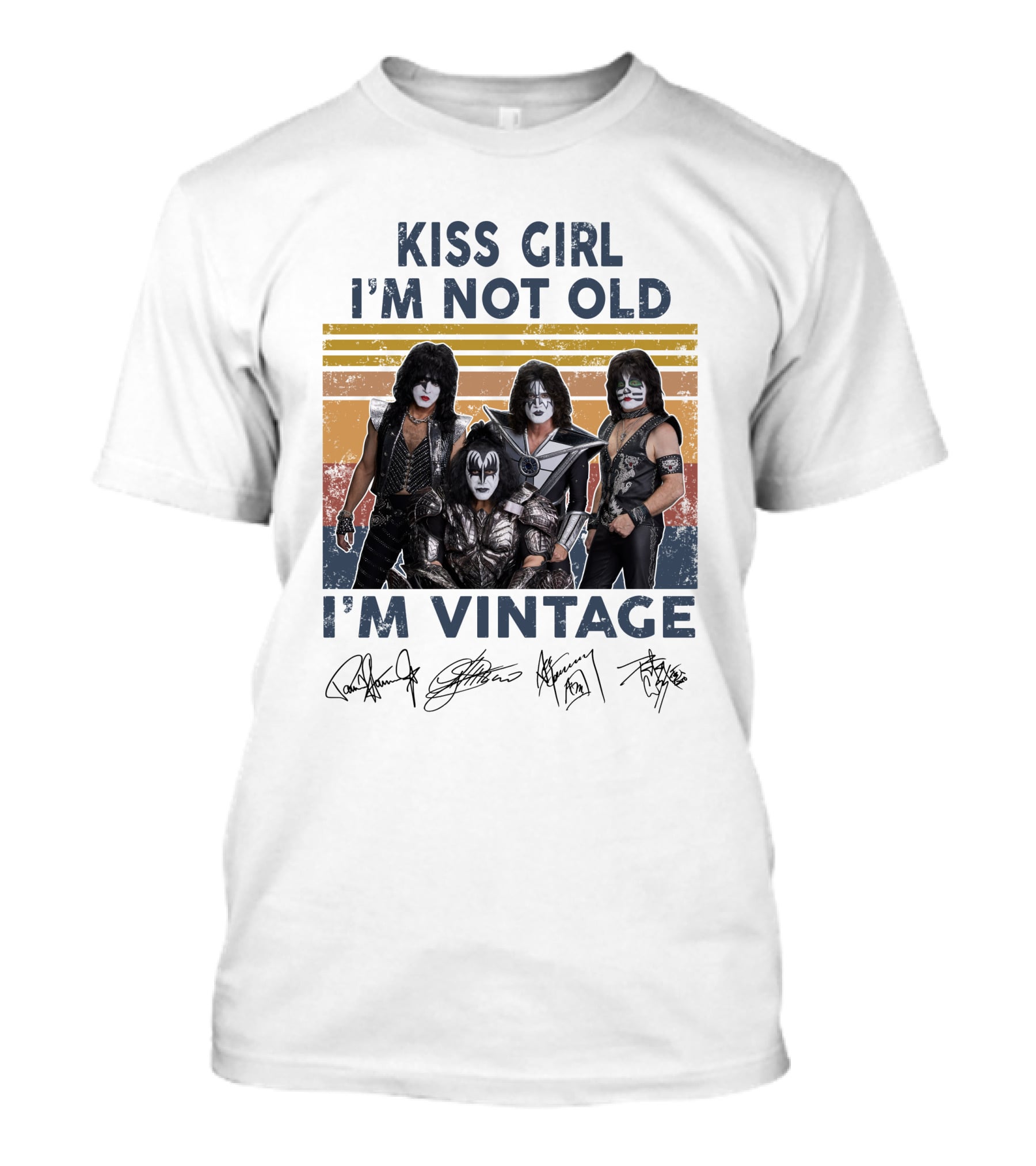 Kiss Girl I'm Not Old I'm Vintage Band Members Autographed Signature T-Shirt