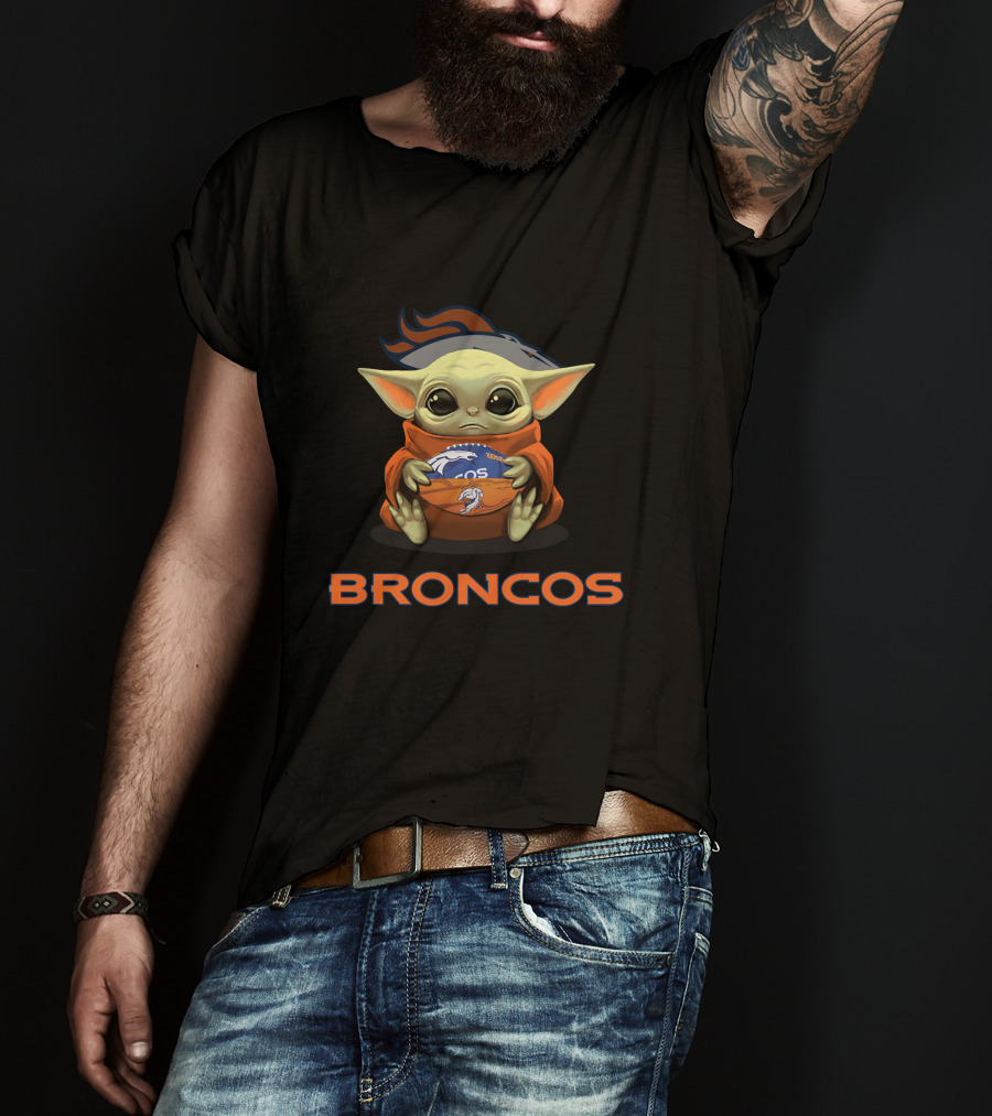 Broncos Baby Yoda Holding Denver Football T-Shirt