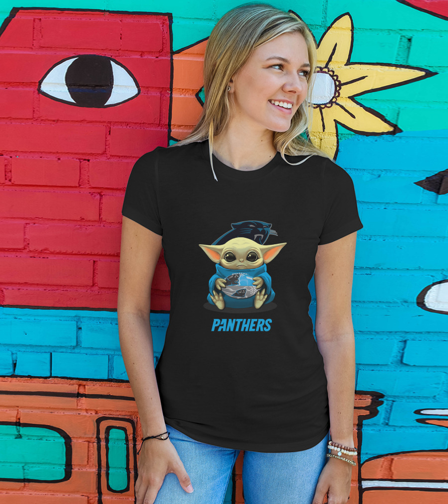 Carolina Panthers Baby Yoda Holding Football With Panthers T-Shirt
