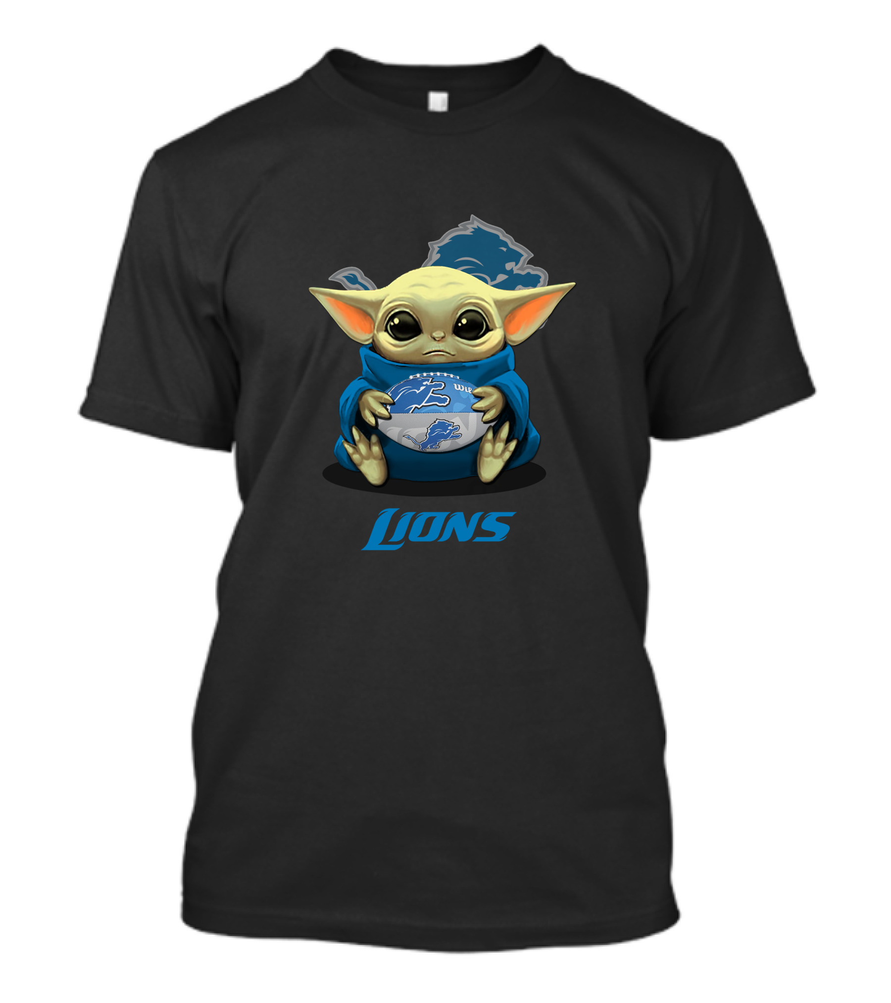 Detroit Lions Baby Yoda Holding Football With Lions T-Shirt