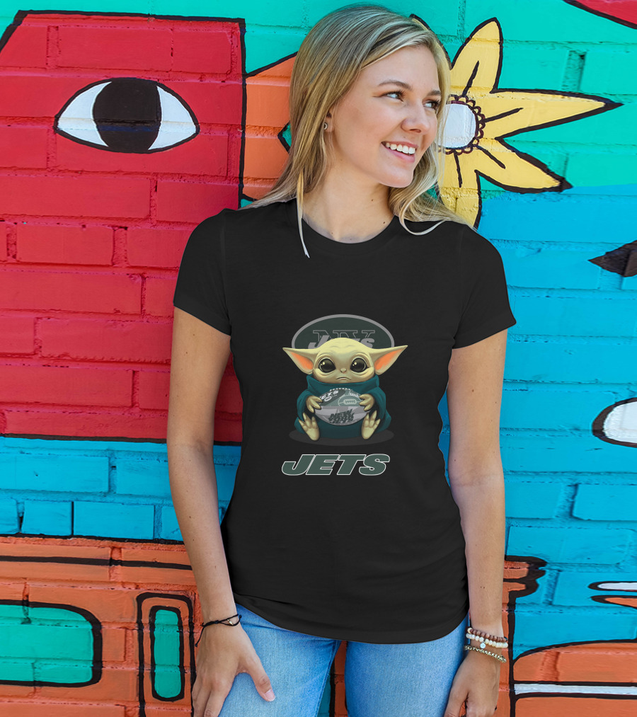 New York Jets Baby Yoda Holding Football T-Shirt