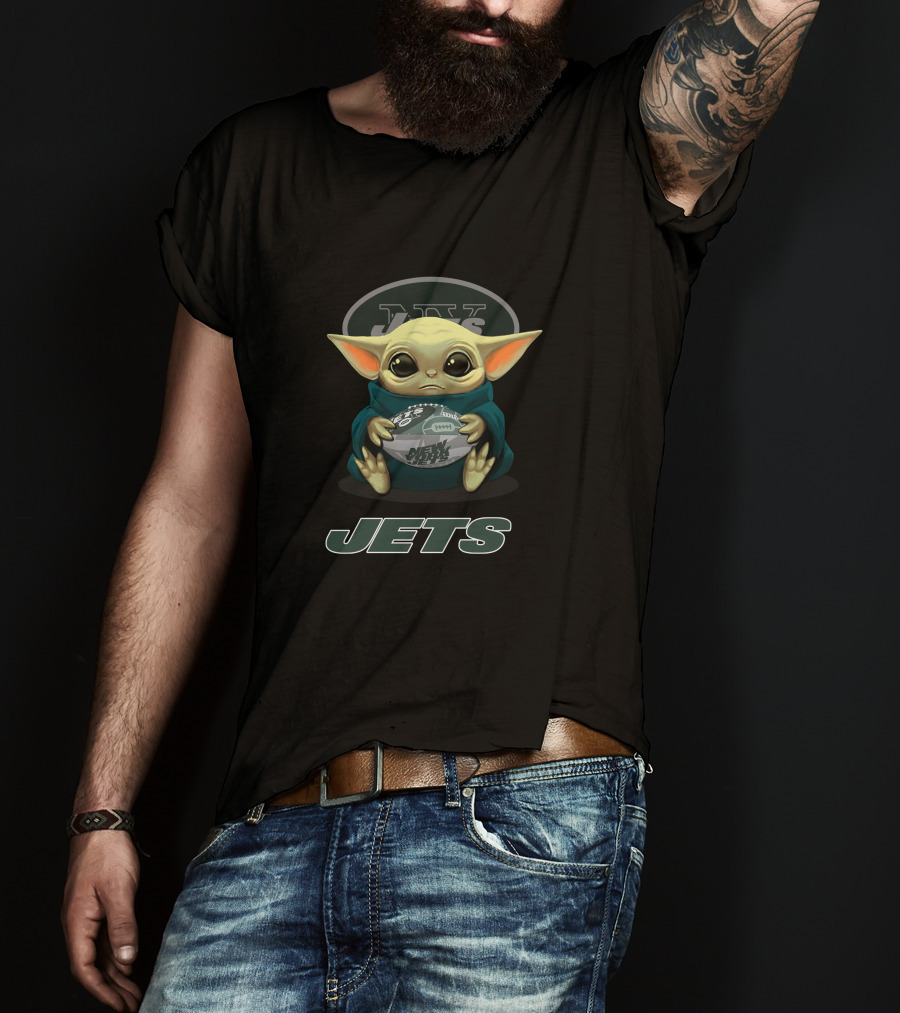 New York Jets Baby Yoda Holding Football T-Shirt