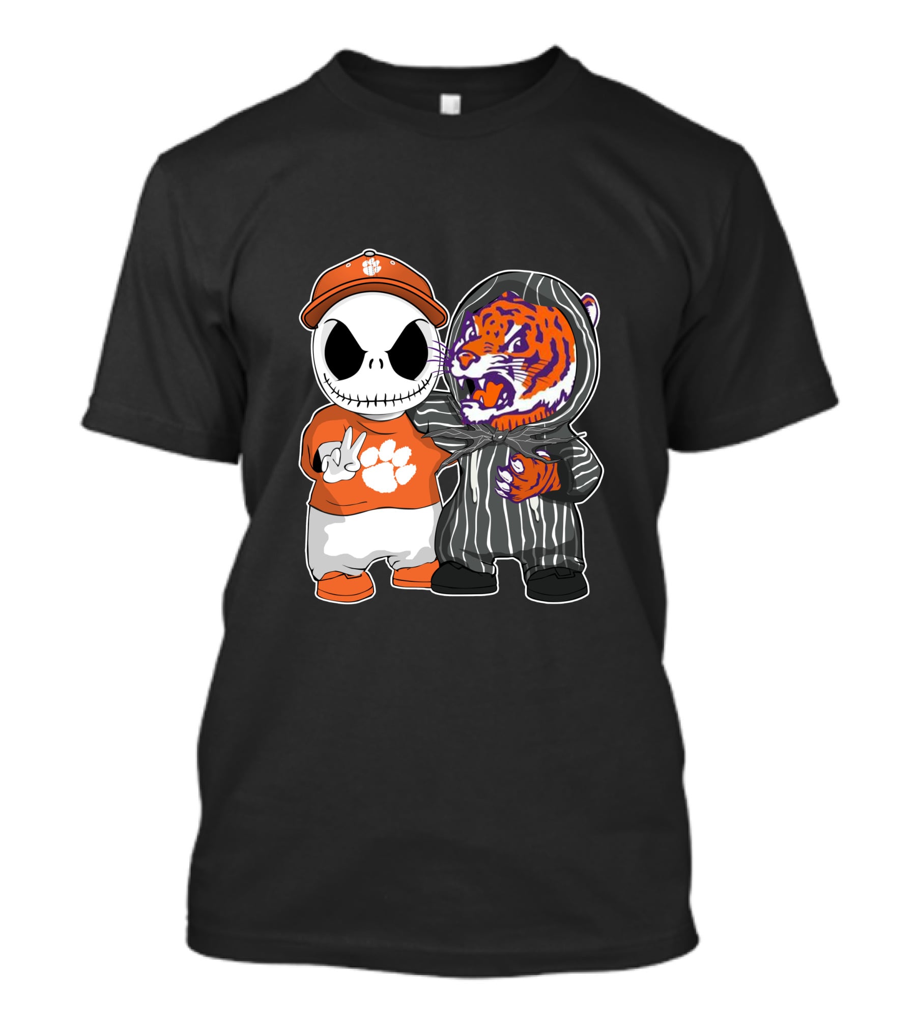 Jack Skellington Clemson Tigers Fan With Tiger Mascot Hugging T-Shirt