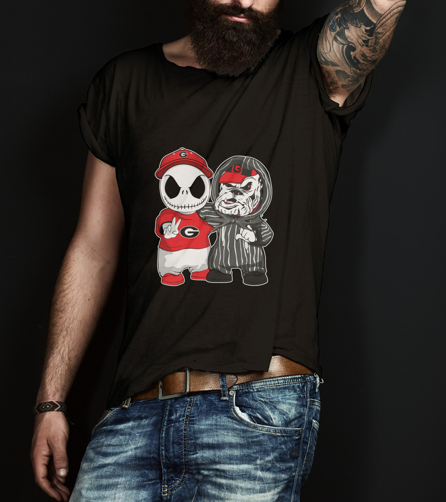 Georgia Bulldogs Jack Skellington And Uga Bulldog Fan T-Shirt