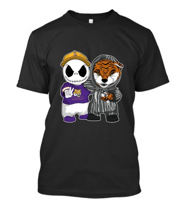 LSU Tigers Jack Skellington And Tiger Mascot Crossover T-Shirt