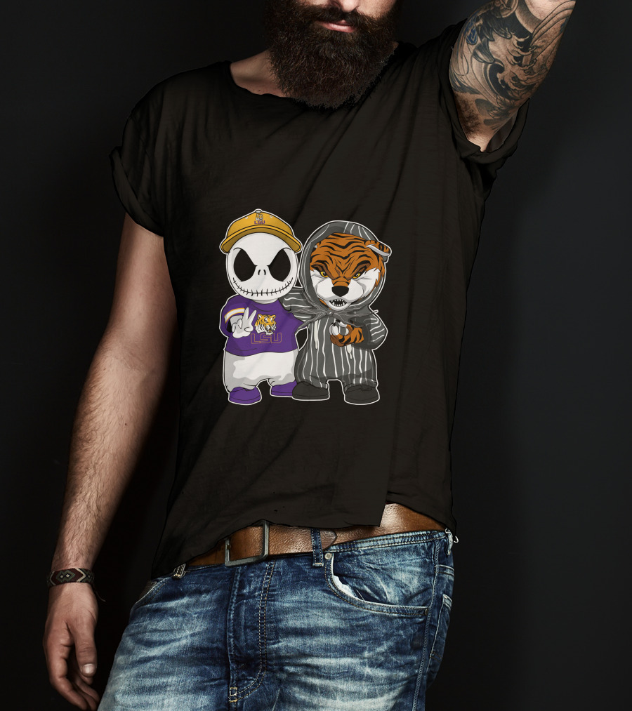 LSU Tigers Jack Skellington And Tiger Mascot Crossover T-Shirt