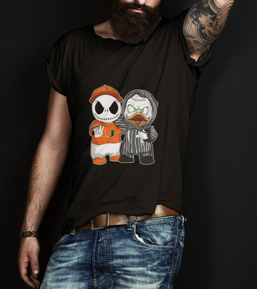 Miami Hurricanes Jack Skellington Oregon Ducks Crossover T-Shirt