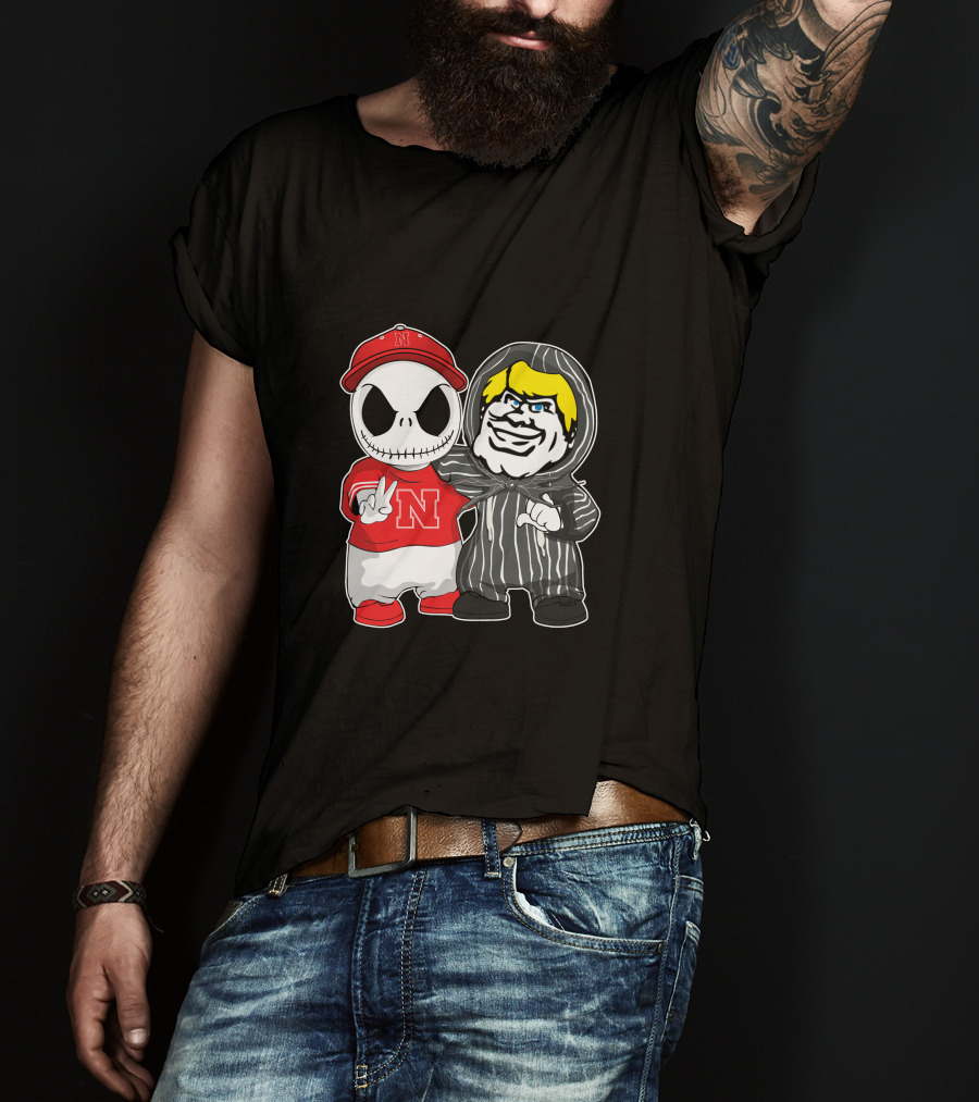 Nebraska Cornhuskers Jack Skellington With Freddy Krueger Style Character T-Shirt