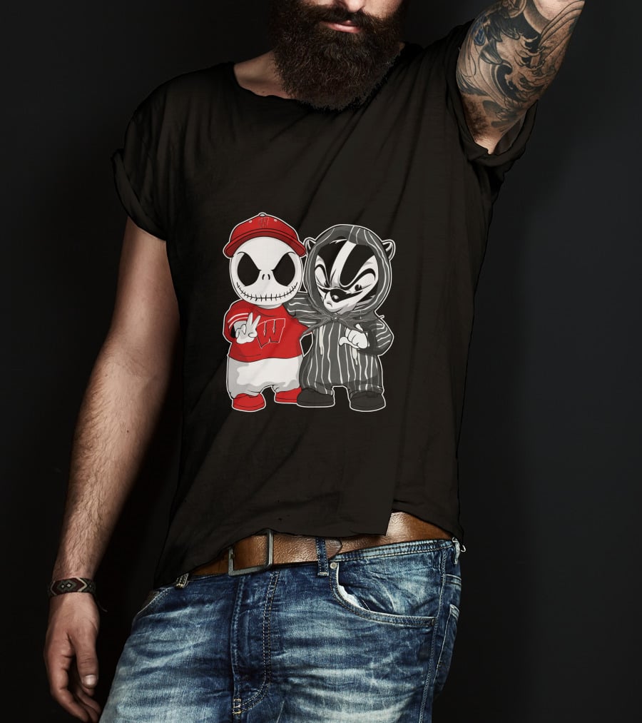 Wisconsin Badgers Jack Skellington And Bucky Badger Crossover T-Shirt