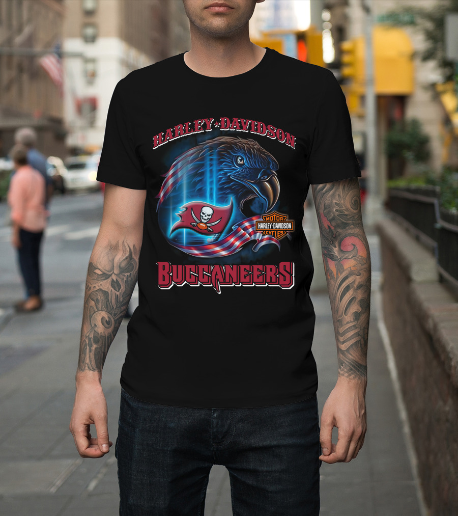 Harley Davidson Motor Cycles Tampa Bay Buccaneers Eagle Flag T-Shirt