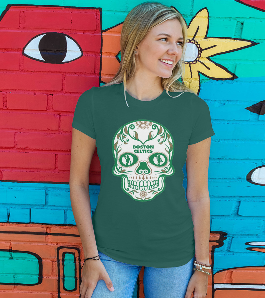 Boston Celtics Skull With Celtic Symbols And Basketball Mascot T-Shirt