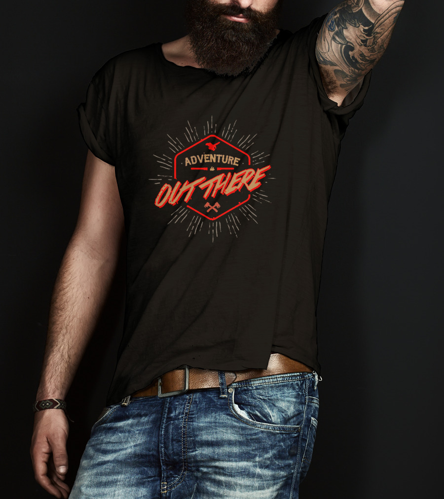 Adventure Out There Compass Badge With Crossed Arrows And Rays T-Shirt