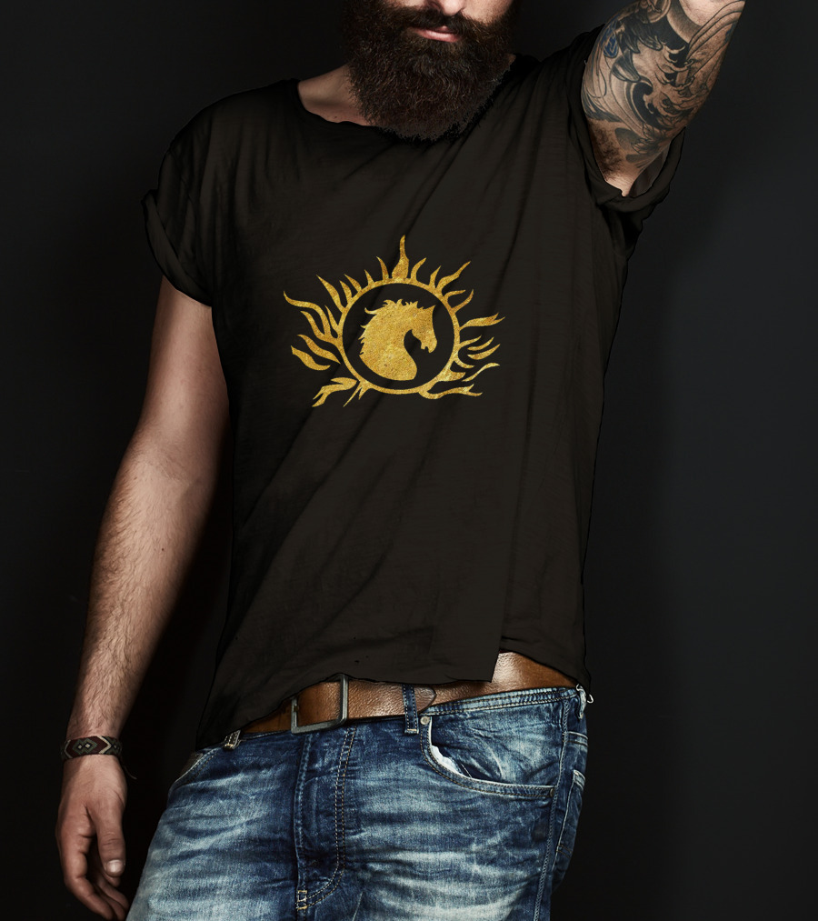 Bahubali Empire Gold Horse Head Sunburst T-Shirt
