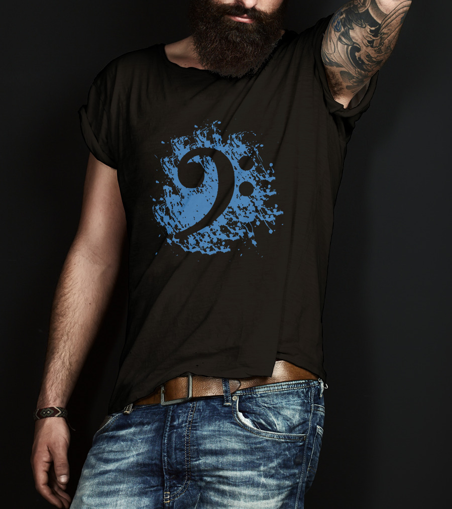 Bass Clef On Blue Splatter Background T-Shirt