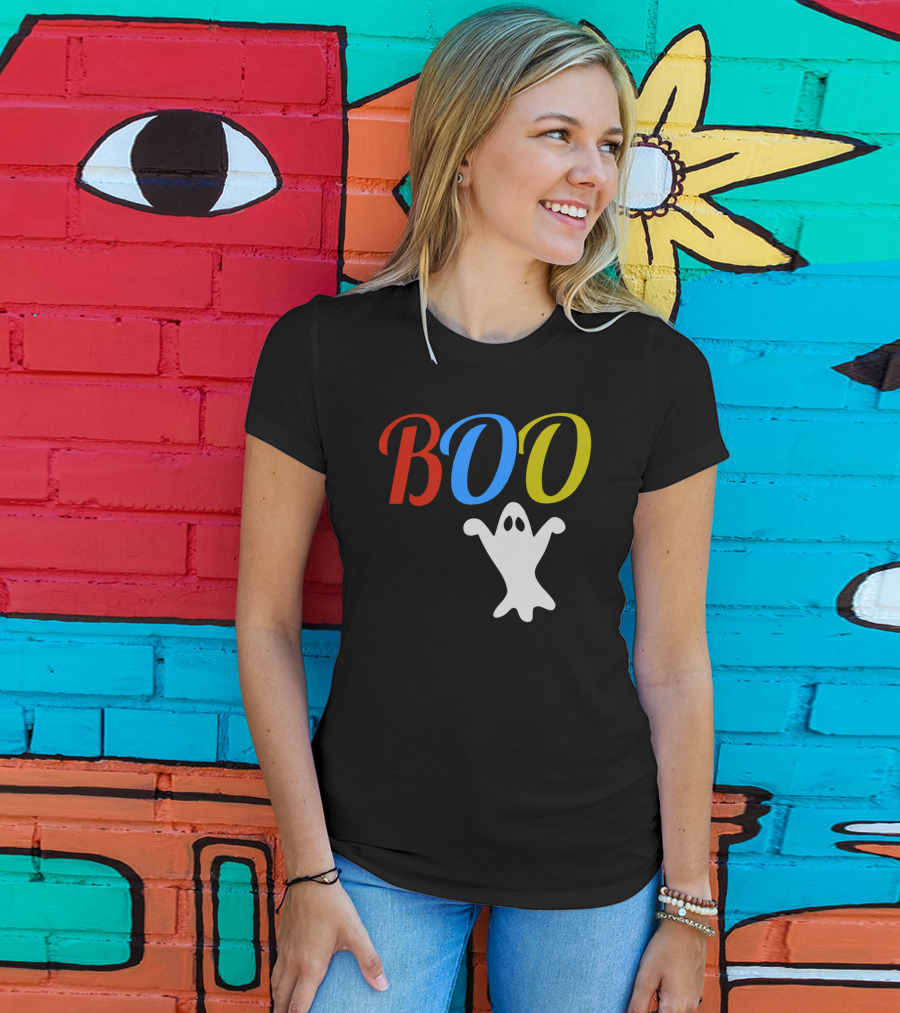 BOO Ghost Multicolor Halloween Spooky T-Shirt