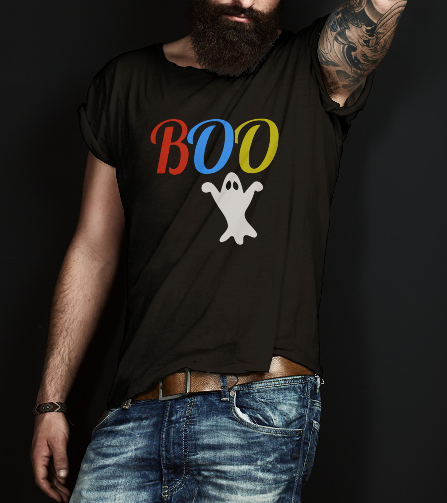 BOO Ghost Multicolor Halloween Spooky T-Shirt