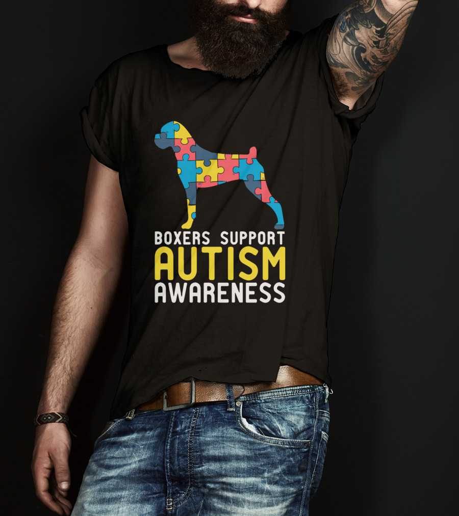 Boxers Support Autism Awareness Puzzle Dog T-Shirt