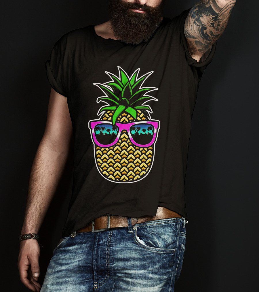 Pineapple Cool Retro Sunglasses Paradise Palm Trees T-Shirt